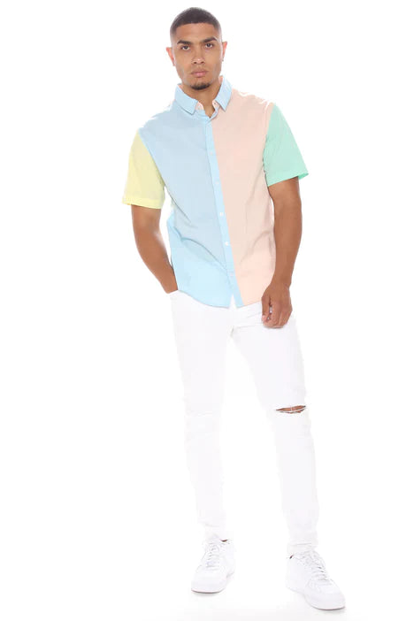 FASHION NOVA MEN 90 s SHORT SLEEVE WOVEN TOP