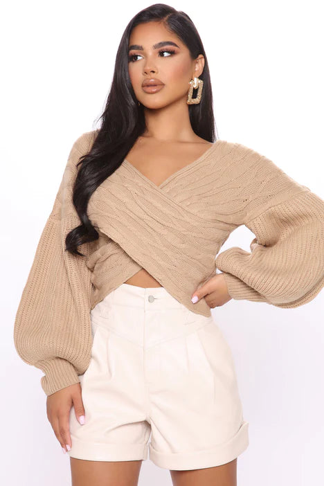 FASHION NOVA KEEP IT CHIC SWEATER IN TAUPE