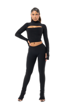 Load image into Gallery viewer, COUCOO NOT SO BASIC LONG SLEEVE PEEKABOO TOP IN BLACK
