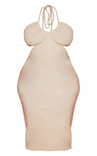 Load image into Gallery viewer, PLUS STONE STRETCH WOVEN CUT OUT HALTERNECK MIDI DRESS