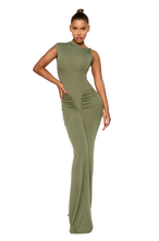 Load image into Gallery viewer, COUCOO WALE DRESS IN LIEUTENANT GREEN / ARABICA / SATIN BLACK / POMEGRANATE SEED