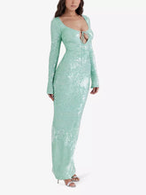 Load image into Gallery viewer, HOUSE OF CB SEQUIN TATANIA SEAFOAM GREEN FULL LENGTH DRESS