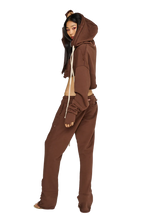 Load image into Gallery viewer, STRAIGHT LEG, DISTRESSED TRACKSUIT BOTTOMS IN TEDDY / CLOUD / CARBON