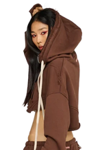 Load image into Gallery viewer, COUCOO CROPPED, ZIP UP HOODIE IN TEDDY