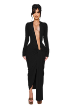 Load image into Gallery viewer, COUCOO NOXRA DEEP PLUNGE DRESS IN UNTOUCHED BUTTER / BLACK / DEEP BERRY / PISTACHIO