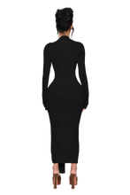 Load image into Gallery viewer, COUCOO NOXRA DEEP PLUNGE DRESS IN UNTOUCHED BUTTER / BLACK