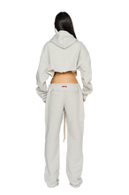Load image into Gallery viewer, STRAIGHT LEG, DISTRESSED TRACKSUIT BOTTOMS IN TEDDY / CLOUD / CARBON