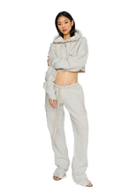 Load image into Gallery viewer, STRAIGHT LEG, DISTRESSED TRACKSUIT BOTTOMS IN TEDDY / CLOUD / CARBON