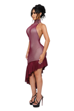 Load image into Gallery viewer, THE CALIRI RUFFLE MINI DRESS IN SWEET BRUISE