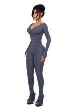 Load image into Gallery viewer, COUCOO LANAI LONG SLEEVE TOP IN GREY WIRE AND SIGNAL BLACK