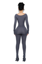 Load image into Gallery viewer, COUCOO LANAI LONG SLEEVE TOP IN GREY WIRE AND SIGNAL BLACK