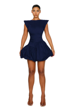 Load image into Gallery viewer, COUCOO TAKLA MINI DRESS IN SATIN BLACK / HOT HIBISCUS / SAILOR / CRUSHED ICE