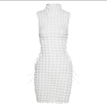 Load image into Gallery viewer, THE EVA BUBBLE DRESS IN WHITE HUE / BROWN CHOCOLATE / BLUE