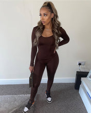 Load image into Gallery viewer, LITS BASIC JUMPSUIT IN CHOCOLATE / WHITE