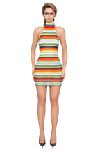 Load image into Gallery viewer, VAZZENA HIGH NECK MINI DRESS IN CORAL BLAZE AND VIVID STRATA KNIT