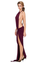 Load image into Gallery viewer, COUCOO CORVARO HIGH SPLIT MAXI DRESS IN HONEY LIME / RED / ARABICA / DEEP BERRY
