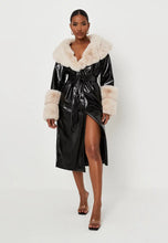 Load image into Gallery viewer, MISSGUIDED KYLE BYBEL COLLECTION FAUX LEATHER COAT WITH FUR TRIM