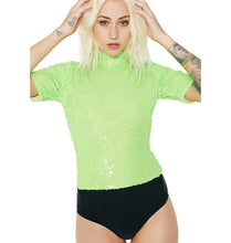 Load image into Gallery viewer, JADED LONDON NEON GREEN HIGH NECK SEQUIN BODYSUIT