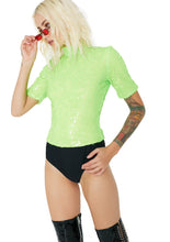 Load image into Gallery viewer, JADED LONDON NEON GREEN HIGH NECK SEQUIN BODYSUIT