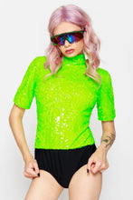 Load image into Gallery viewer, JADED LONDON NEON GREEN HIGH NECK SEQUIN BODYSUIT