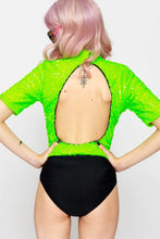 Load image into Gallery viewer, JADED LONDON NEON GREEN HIGH NECK SEQUIN BODYSUIT