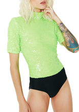 Load image into Gallery viewer, JADED LONDON NEON GREEN HIGH NECK SEQUIN BODYSUIT