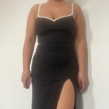 Load image into Gallery viewer, BOOHOO MADISON BEER BLACK & WHITE CONTRAST TRIM MIDI SLIT THIGH DRESS