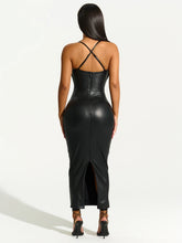 Load image into Gallery viewer, FAUX LEATHER CROSSBACK DRESS