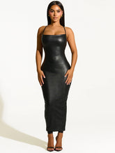 Load image into Gallery viewer, FAUX LEATHER CROSSBACK DRESS