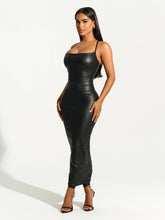 Load image into Gallery viewer, FAUX LEATHER CROSSBACK DRESS