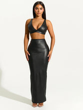 Load image into Gallery viewer, FAUX LEATHER V-IBE BUSTIER TOP