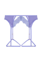 Load image into Gallery viewer, MAISIE BLUE LACE TRIM HIGHWAIST THONG, SUSPENDER AND BRA SET