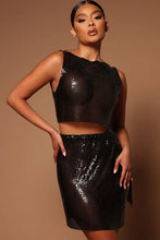 Load image into Gallery viewer, FASHION NOVA IRIS CHAINMAIL SKIRT SET IN BLACK
