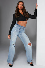 Load image into Gallery viewer, FASHION NOVA ONLY ANGEL CROSSOVER STRAIGHT LEG JEANS