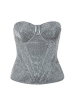 Load image into Gallery viewer, HOUSE OF CB 'DONATELLA' SILVER SPARKLY CORSET BUSTIER