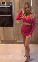 Load image into Gallery viewer, OH POLLY 'FEEL THE RUCHE' LONG SLEEVE TWIST FRONT RUCHED CROP TOP IN HOT PINK