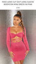 Load image into Gallery viewer, OH POLLY FAKE LOVE CUT OUT LONG SLEEVE BODYCON MINI DRESS IN PINK, SIZE 10