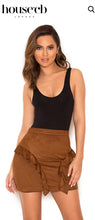Load image into Gallery viewer, HOCB 'LALIA' TAN SUEDETTE FRILLED MINI SKIRT, SIZE M