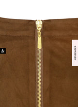 Load image into Gallery viewer, HOCB 'LALIA' TAN SUEDETTE FRILLED MINI SKIRT, SIZE M