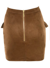 Load image into Gallery viewer, HOCB 'LALIA' TAN SUEDETTE FRILLED MINI SKIRT, SIZE M