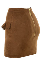 Load image into Gallery viewer, HOCB 'LALIA' TAN SUEDETTE FRILLED MINI SKIRT, SIZE M