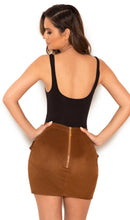 Load image into Gallery viewer, HOCB 'LALIA' TAN SUEDETTE FRILLED MINI SKIRT, SIZE M