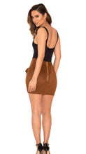 Load image into Gallery viewer, HOCB 'LALIA' TAN SUEDETTE FRILLED MINI SKIRT, SIZE M