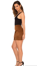Load image into Gallery viewer, HOCB 'LALIA' TAN SUEDETTE FRILLED MINI SKIRT, SIZE M