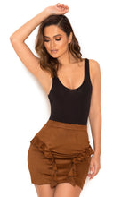 Load image into Gallery viewer, HOCB 'LALIA' TAN SUEDETTE FRILLED MINI SKIRT, SIZE M