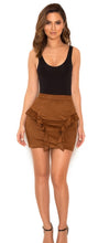 Load image into Gallery viewer, HOCB &#39;LALIA&#39; TAN SUEDETTE FRILLED MINI SKIRT, SIZE M
