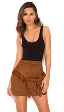 Load image into Gallery viewer, HOCB 'LALIA' TAN SUEDETTE FRILLED MINI SKIRT, SIZE M