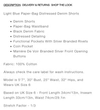 Load image into Gallery viewer, MANIERE DE VOIR 'PAPERBAG DENIM SHORTS WITH DISTRESSING, SIZE 12