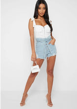 Load image into Gallery viewer, MANIERE DE VOIR 'PAPERBAG DENIM SHORTS WITH DISTRESSING, SIZE 12
