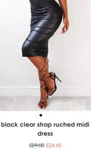 Load image into Gallery viewer, MISSGUIDED BLACK CLEAR STRAPPED RUCHED MIDI DRESS, SIZE 8
